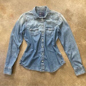 American Eagle Outfitters Faded Blue Denim Western Shirt